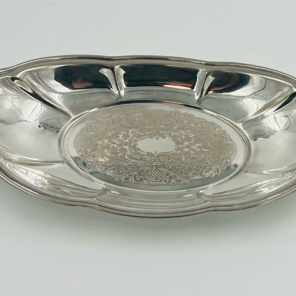 Vintage National Silver Co N.S.Co Silver on Copper Oval Bread Bowl Dish